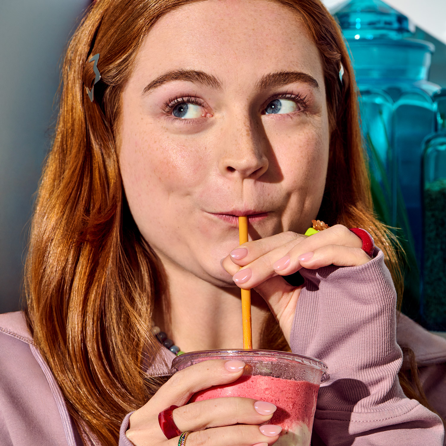 drinking a smoothie