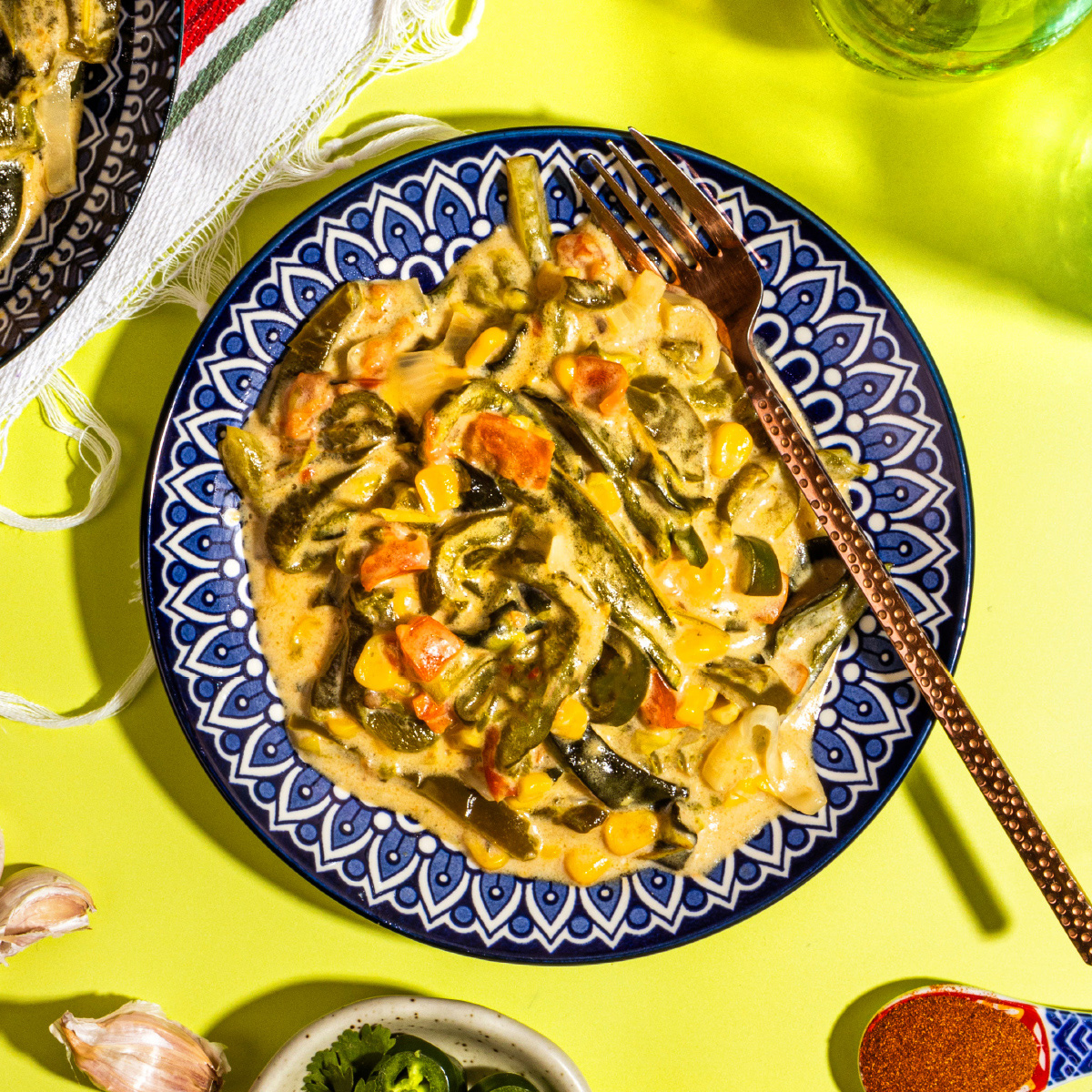 Nopales y Rajas con Crema y Elote