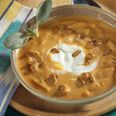 Pumpkin Soup with Chipotle-Roasted Sunflower Seeds