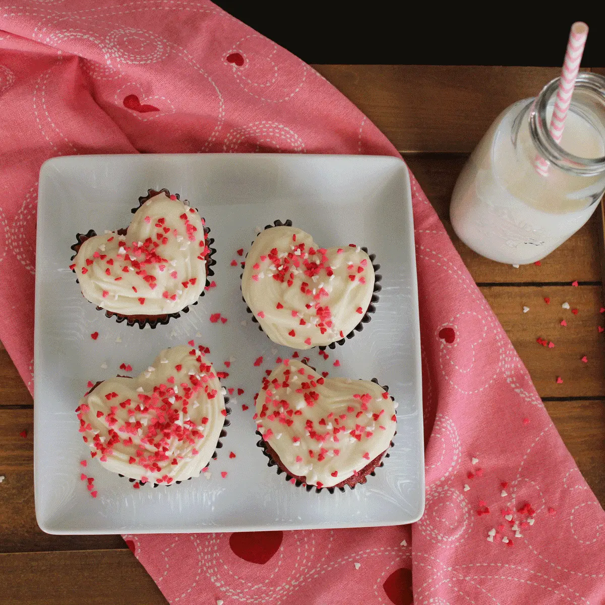 Red Velvet Heart-Shaped Cupcakes with Cream Cheese Frosting