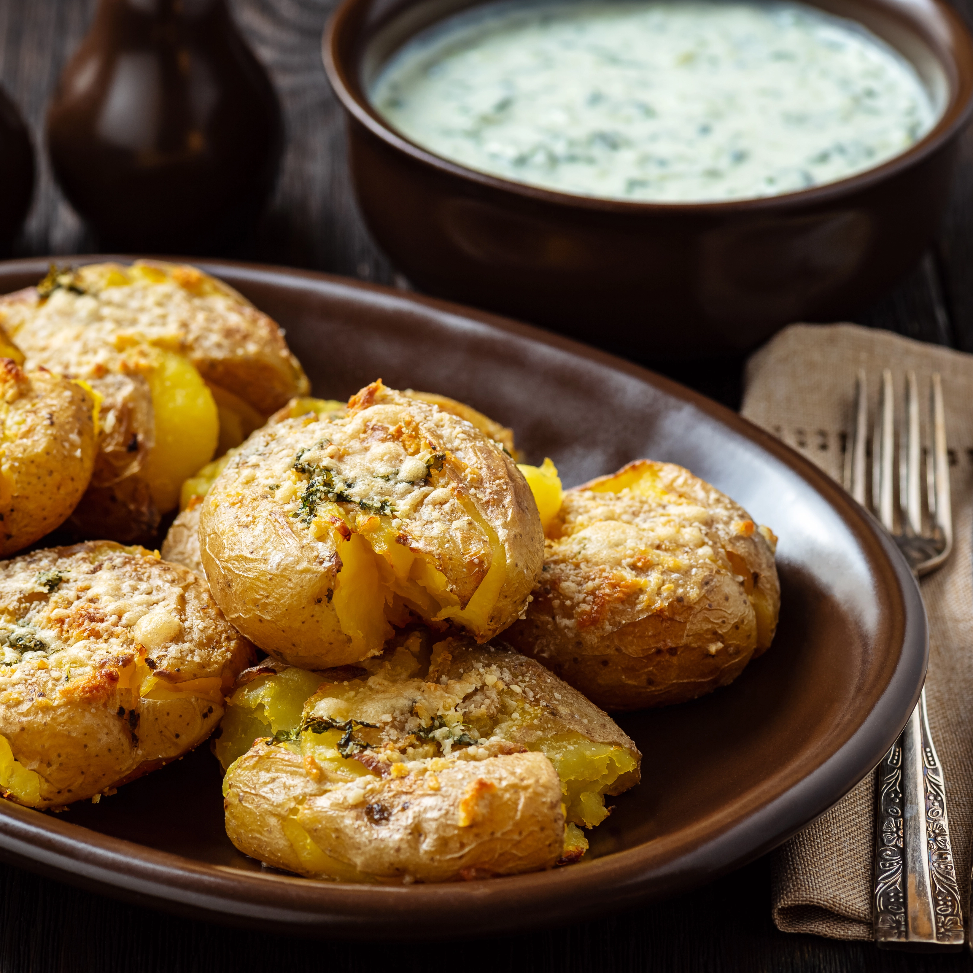 Parmesan Dusted Smashed Potatoes